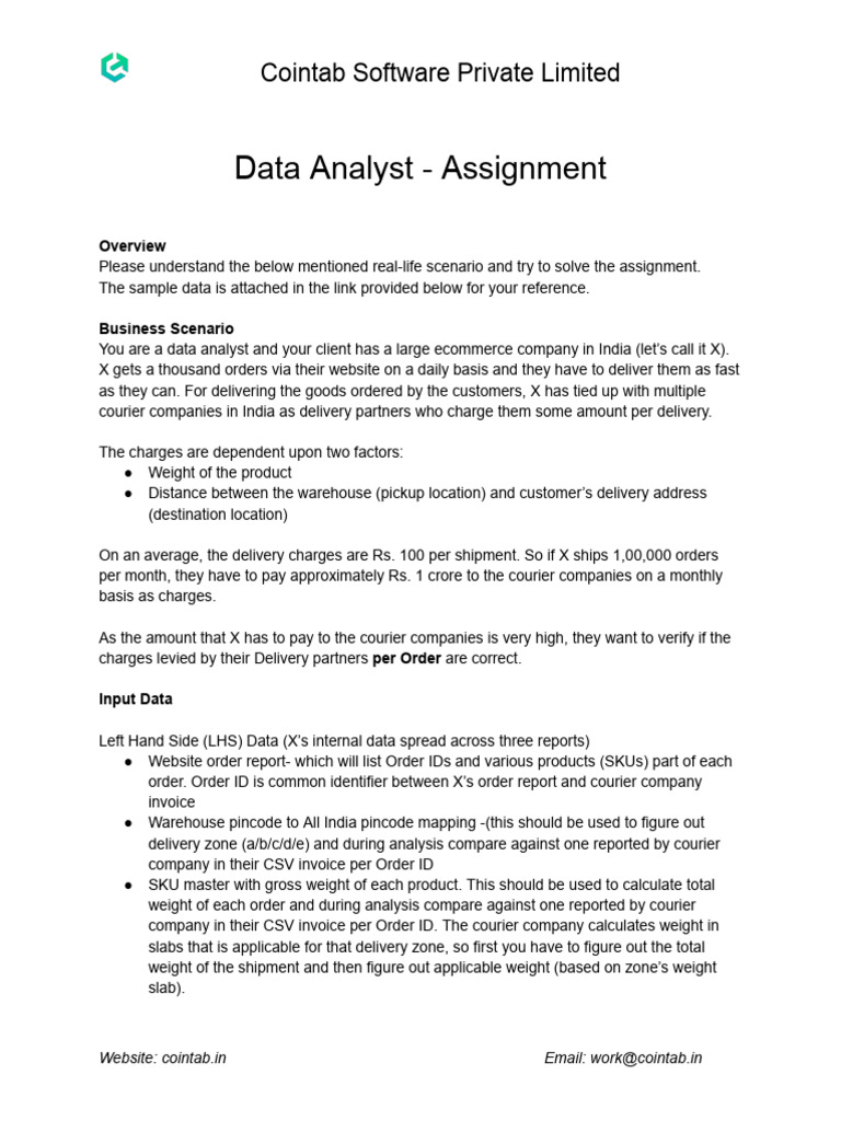 cointab data analyst assignment answers