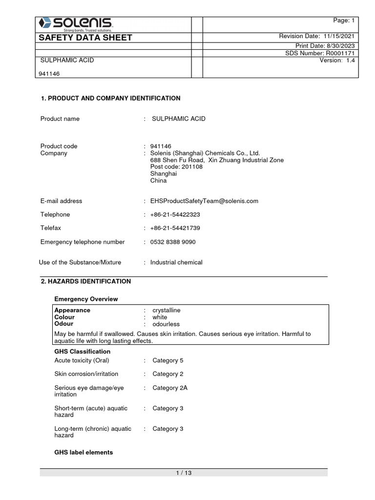 Sulphamic Acid Bag100 | PDF