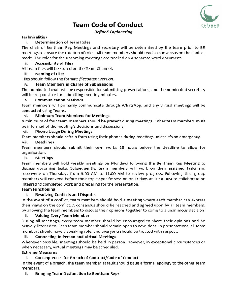Team Code of Conduct | PDF