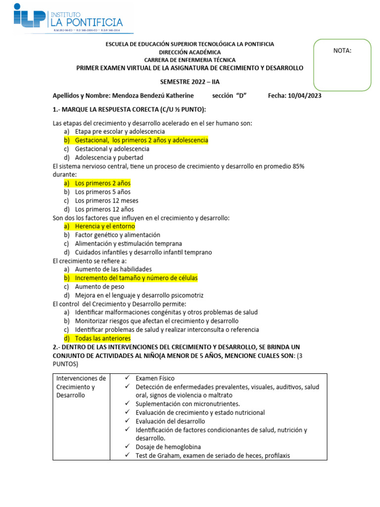Examen de Crecimiento y Desarrollo Infantil | PDF | Adolescencia | Infantes