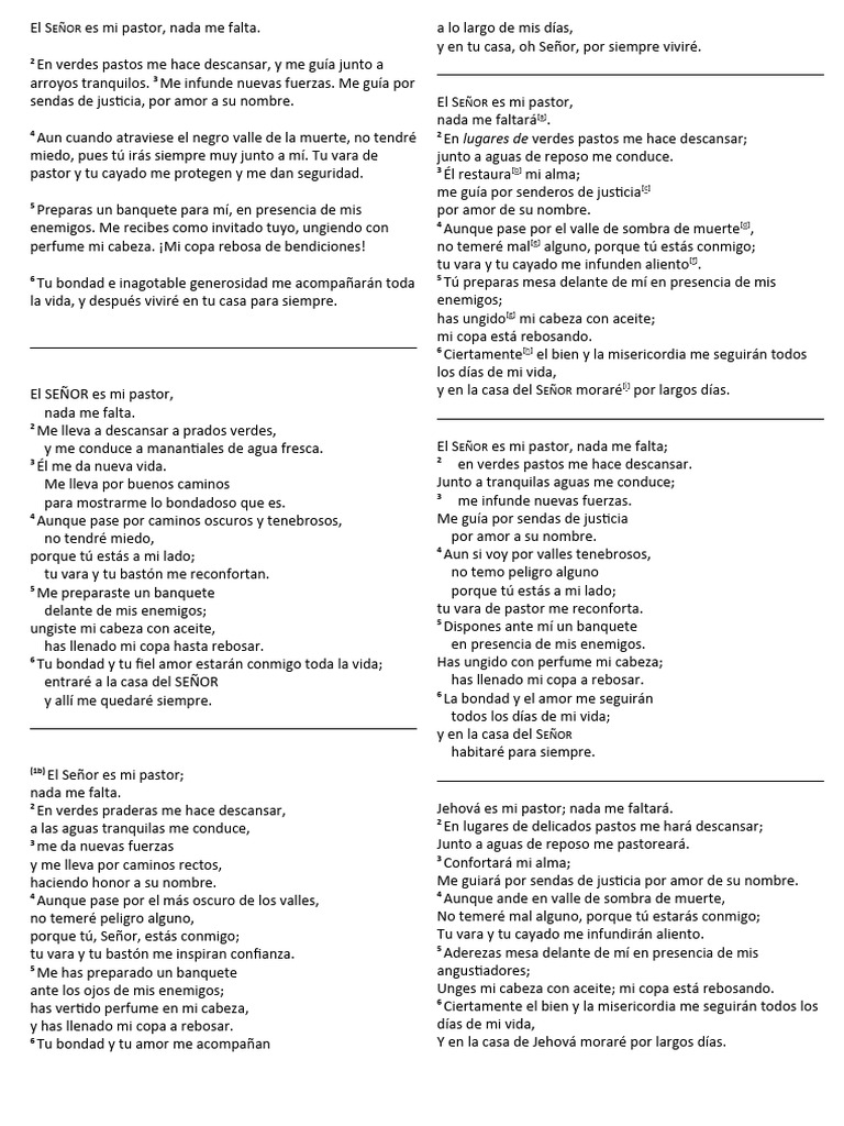 Salmo 23: El Señor es mi Pastor | PDF