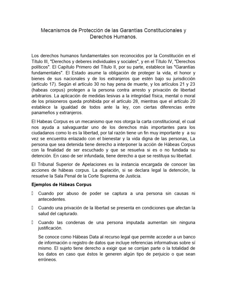 Mecanismos de Protección Constitucional | PDF | Habeas corpus | Justicia