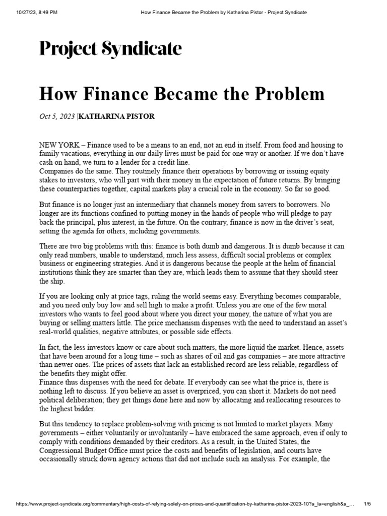 Finance's Role in Global Issues | PDF | Prices | Economies