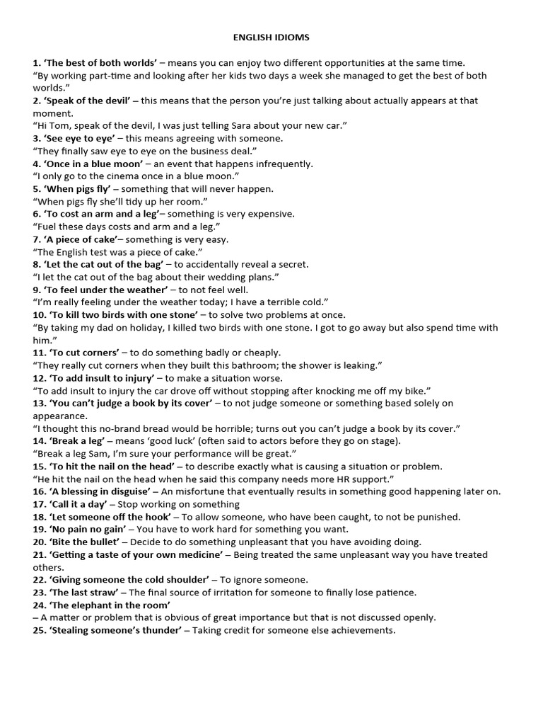English Idioms Pdf