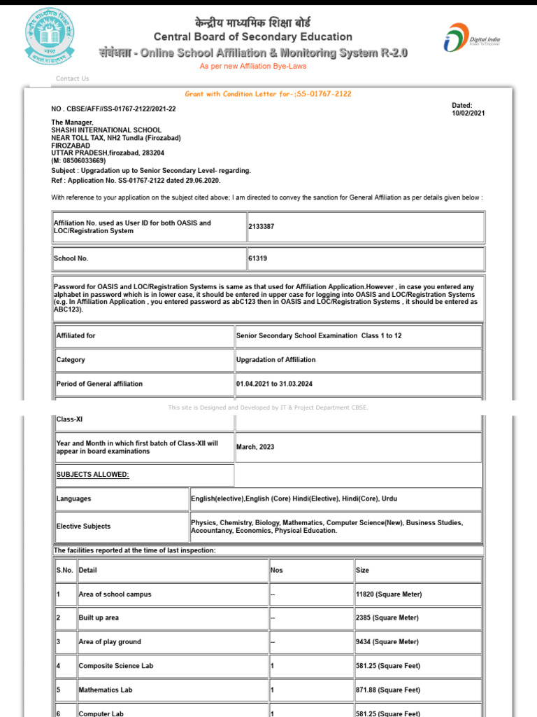 1.SHASHI 12 Class SCNDARY AFFILIATION LETTER | PDF | Schools