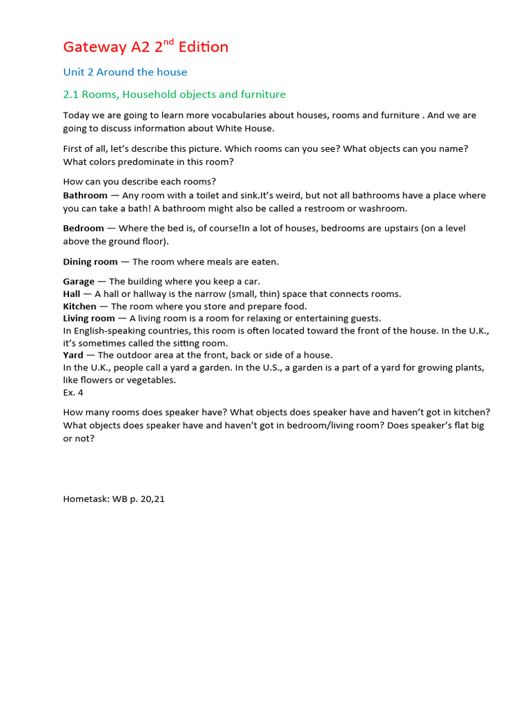 Gateway A2 - Lesson1 | PDF