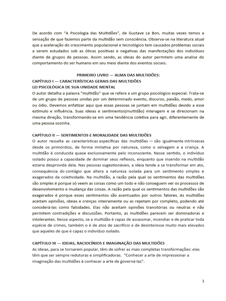 RESENHA CRITICA POCM A PSICOLOGIA DAS MULTIDÕES COMPLETO | PDF ...