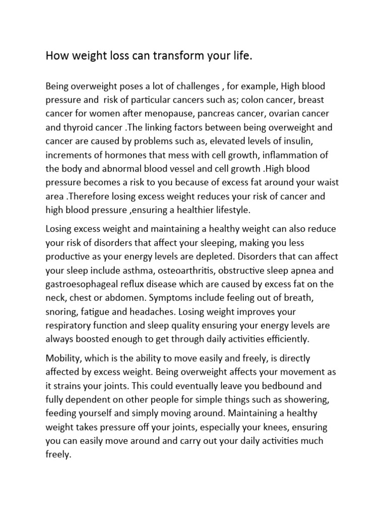 How Weight Loss Can Transform Your Life PDF Obesity Heart