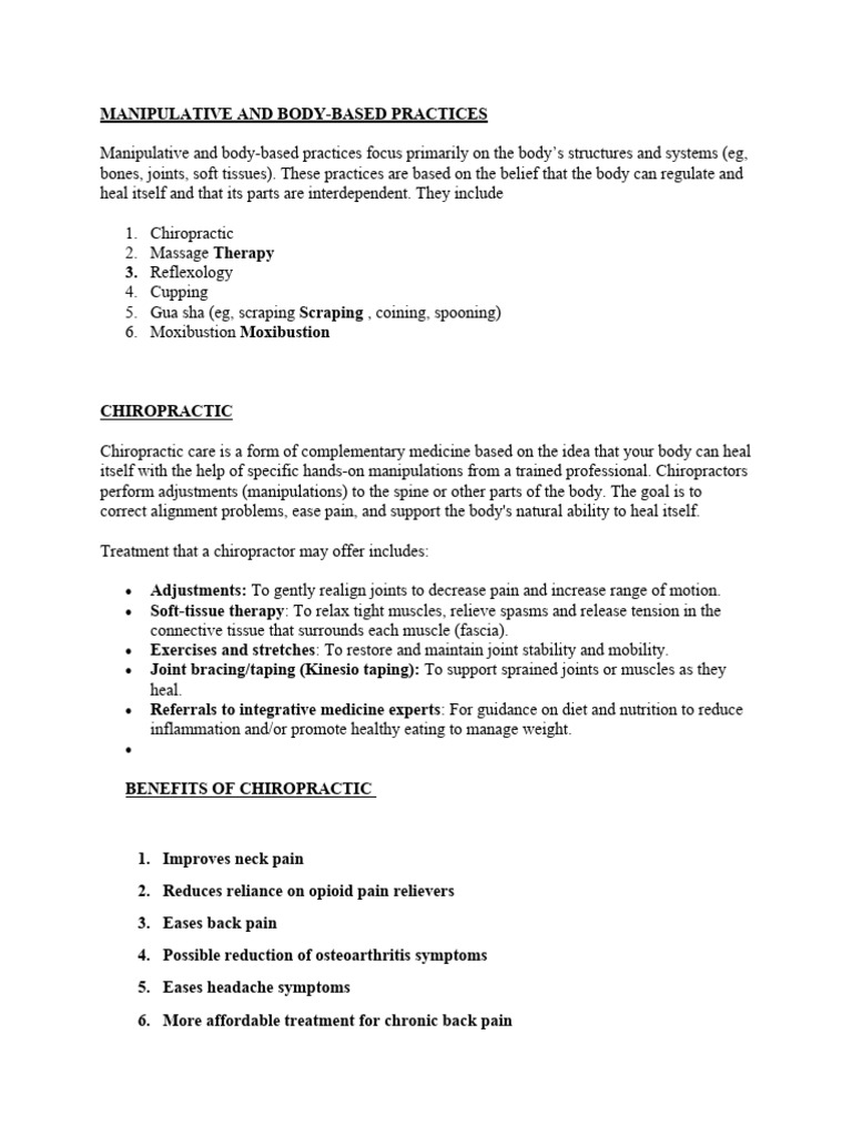 MANIPULATIVE AND BODY BASED PRACTICE PDF Massage Chiropractic