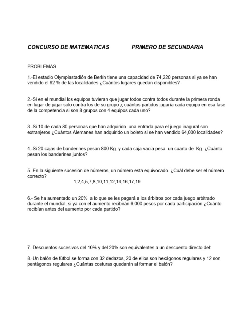 Problemas de Matemáticas para Secundaria | PDF | México | Asociación de ...