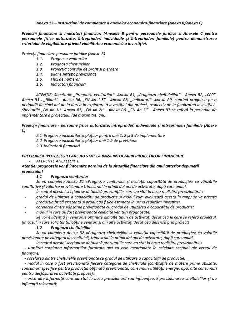 Anexa 12 - Instrucțiuni de Completare A Anexelor Economico-Financiare ...