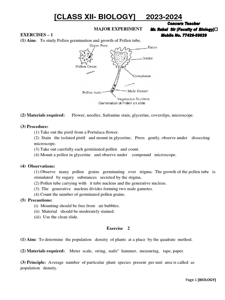 Class 12 Biology Practical Guide | PDF | Meiosis | Ovary