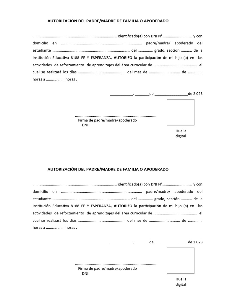 Formato de Autorización de Padres | PDF