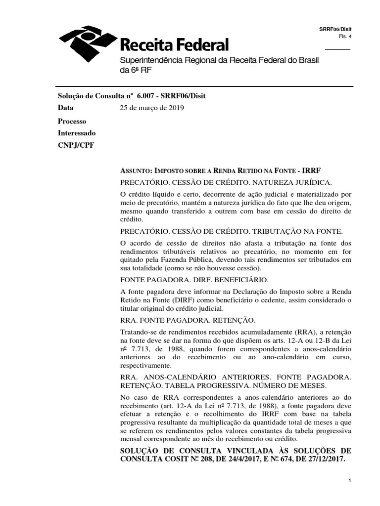 Retenção de IRRF em RRA e Cessão de Créditos | PDF | Impostos | Imposto ...