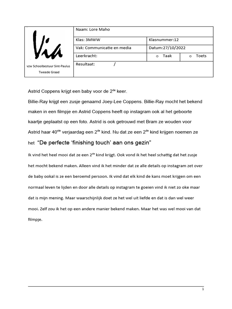 Hoofding Taken en Toetsen 3de GR | PDF