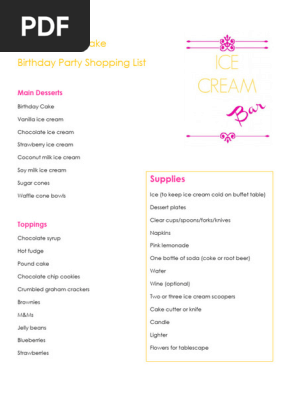 Birthday Party Shopping List