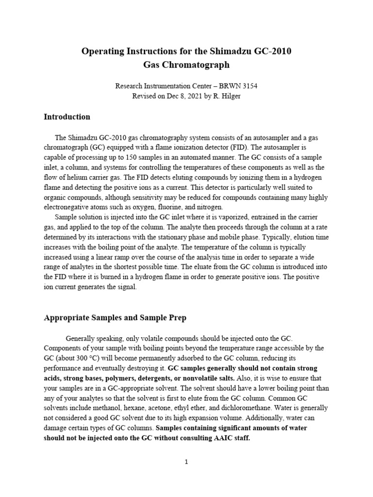 Shimadzu GC-2010 Operating Instructions | PDF | Gas Chromatography ...
