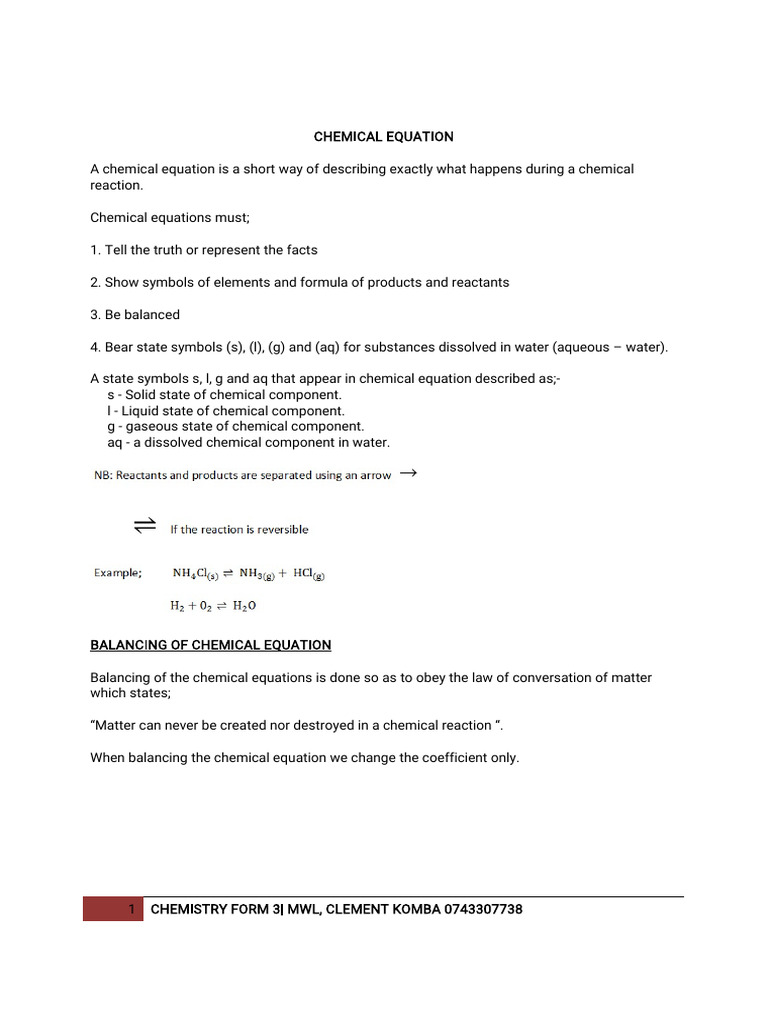 Chemistry notes form 3 pdf