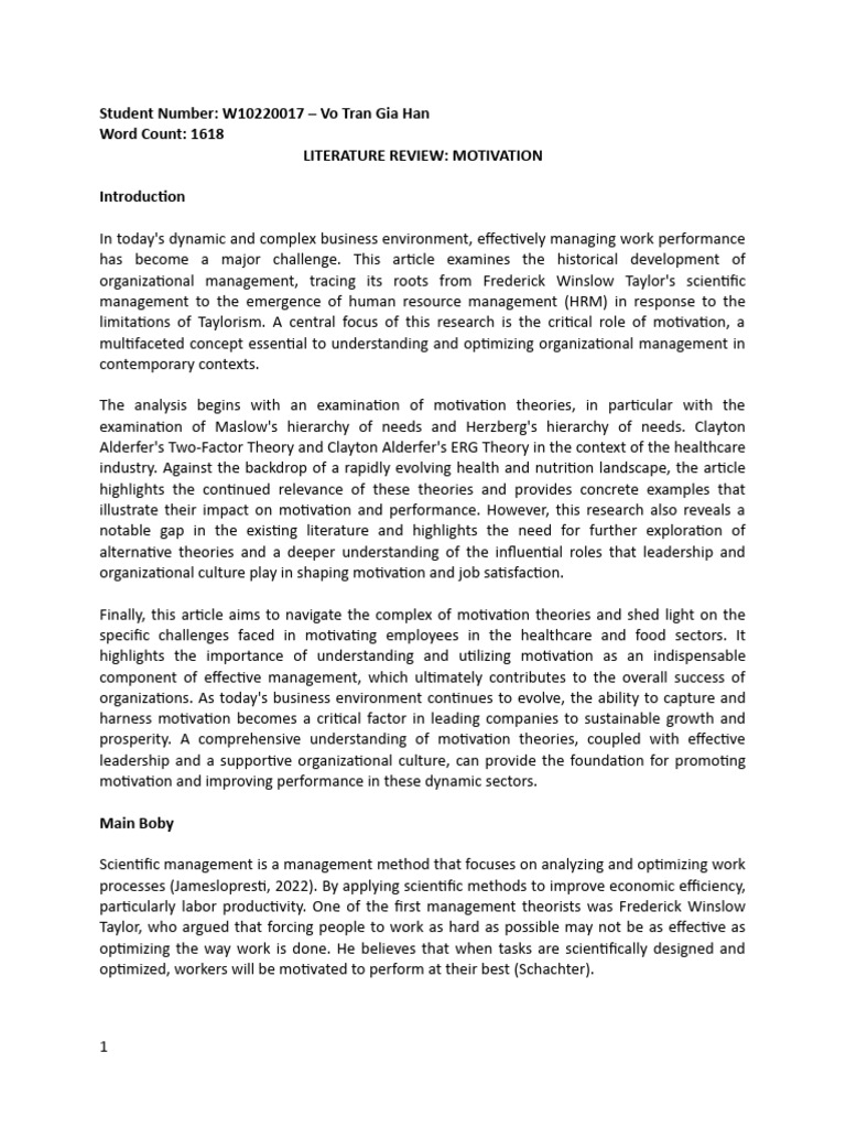 Motivation Theories in Healthcare Management | PDF | Motivational ...
