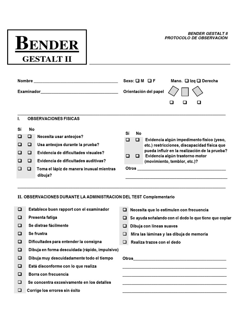 Protocolo Test Bender Gestalt II | PDF | Ciencia cognitiva | Neurociencia