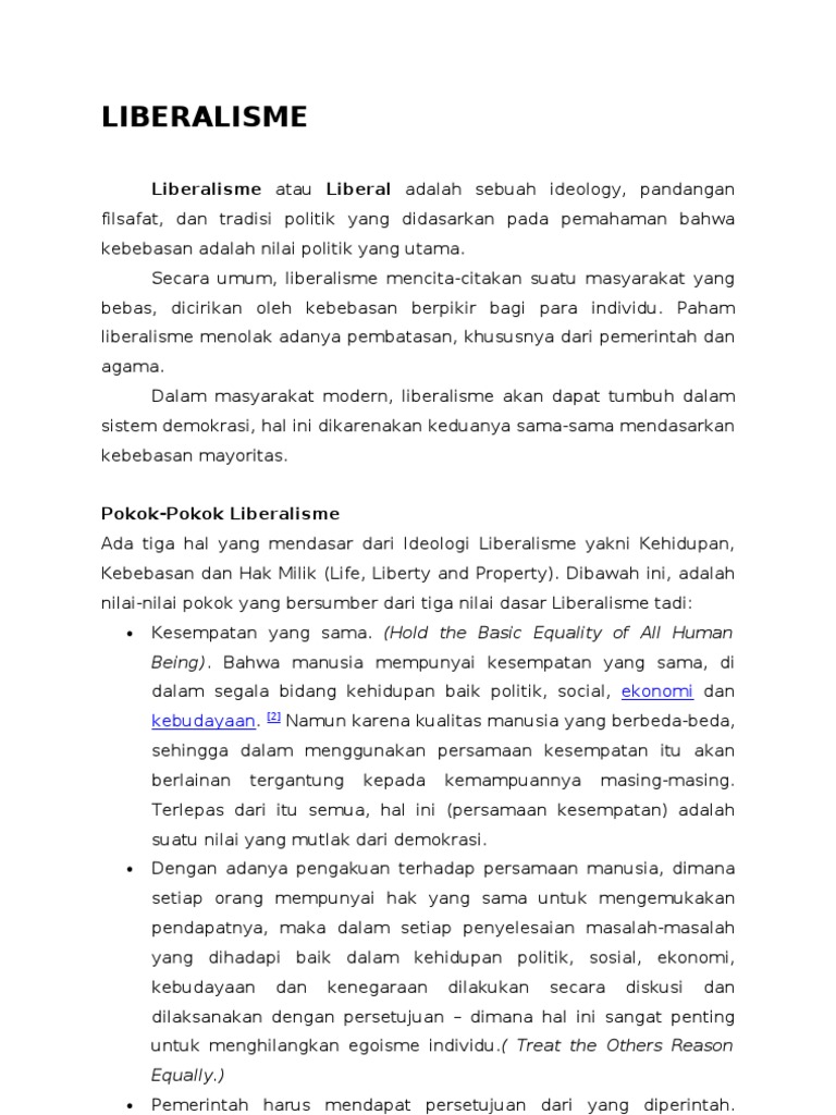 Pokok-Pokok Ideologi Liberalisme | PDF