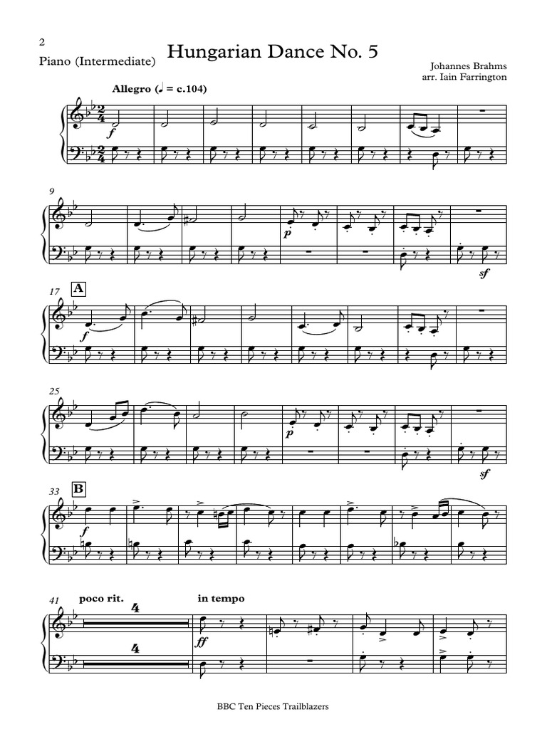 Hungarian Dance 5 Parts Piano Intermediate Pdf