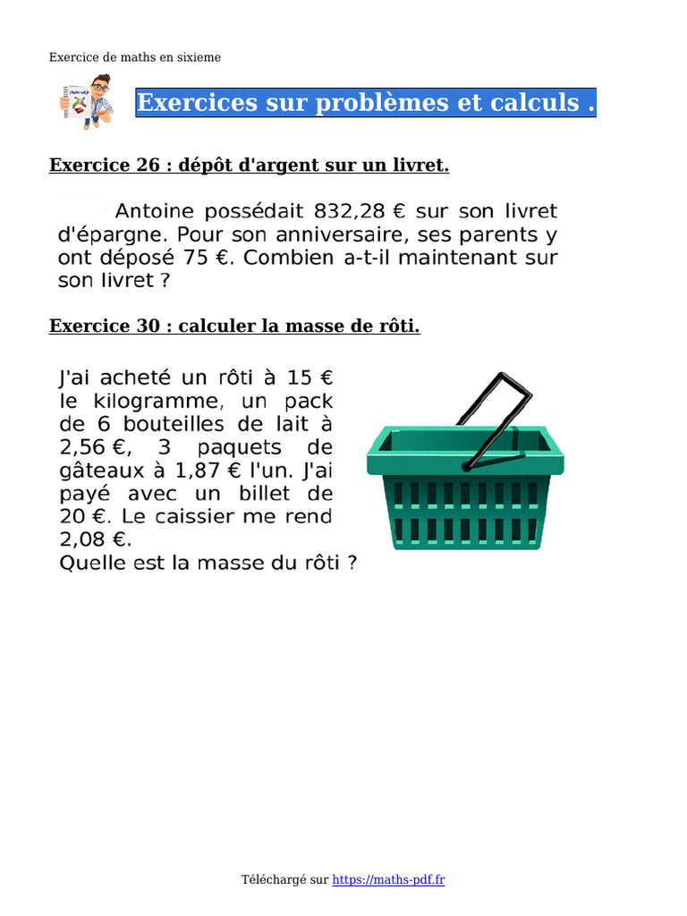 Exercices Problemes Et Calculs Sixieme | PDF | Méthodes et références ...
