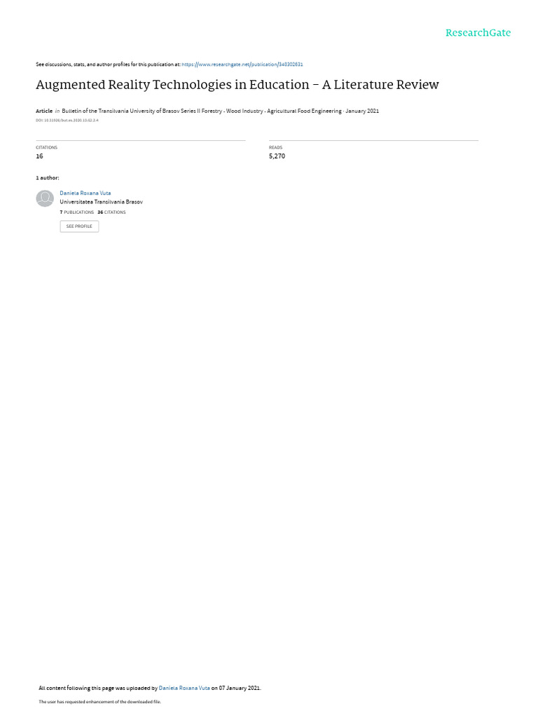 Augmented Reality in Education Review | PDF | Augmented Reality ...