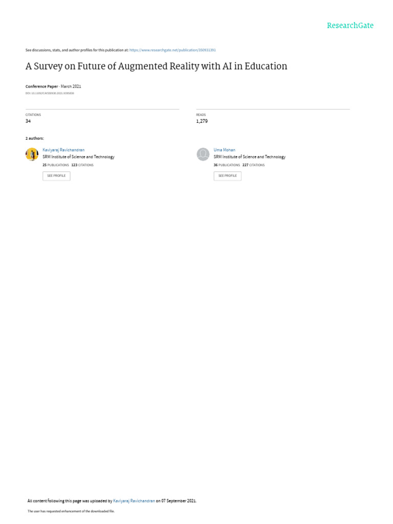 A Survey On Future of Augmented Reality With A I | PDF | Augmented ...