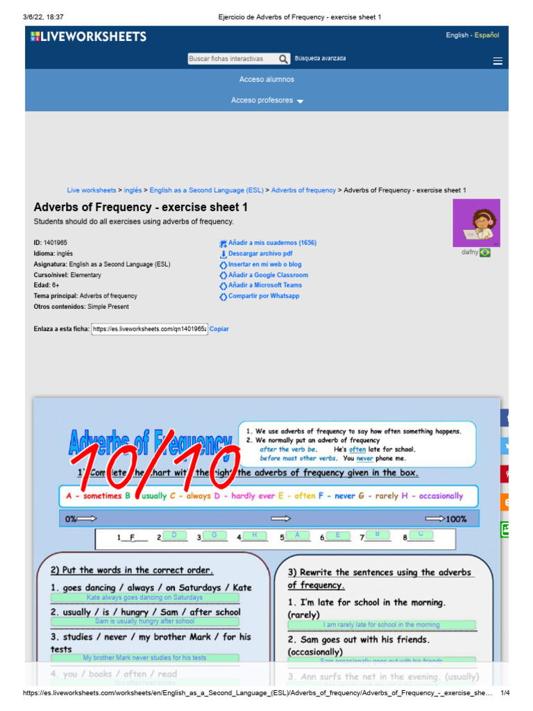 Adverbs of Frequency Exercise Sheet | PDF | Language Arts & Discipline