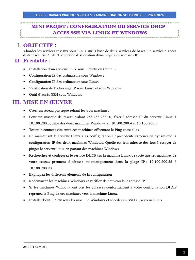 Configuration DHCP et SSH sous Linux | PDF