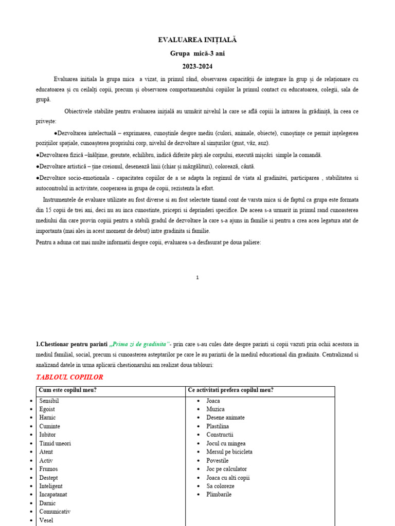 Evaluare Initiala Grupa Mica | PDF