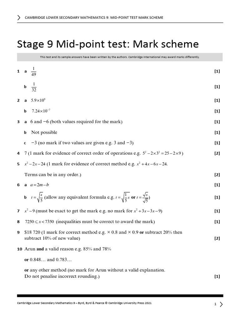 Ls Maths9 2ed Tr Mid Point Test Answers Pdf Mathematics Statistics