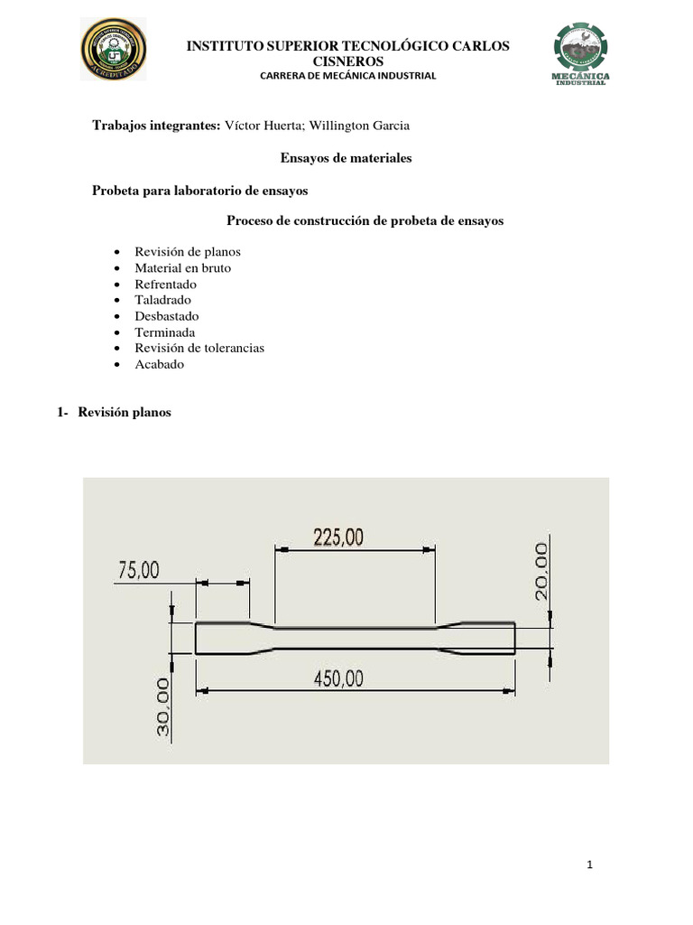 Proceso de Fabricación de Probetas ASTM A36 | PDF | Bienes ...