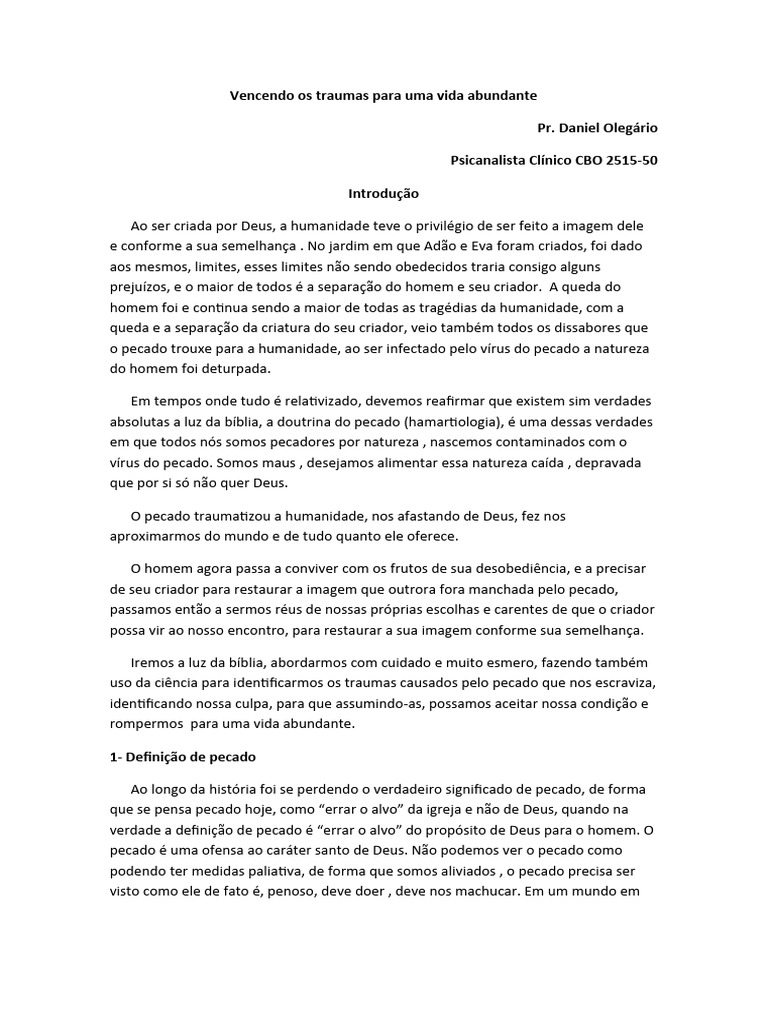 Superando Traumas para Vida Abundante | PDF | Pecado | Mente inconsciente