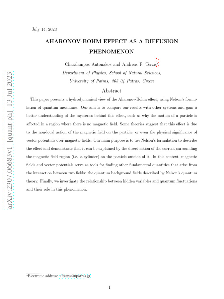 AharonovBohm Effect As A Diffusion Phenomenon PDF Quantum