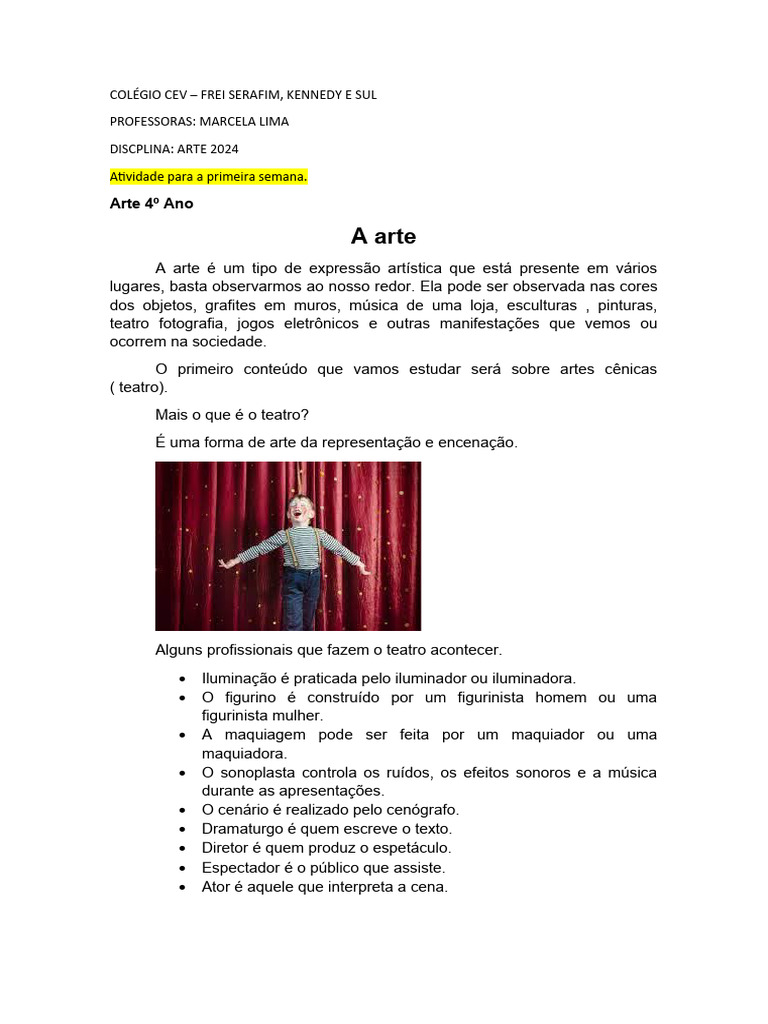 Atividades de Arte: Introdução ao Teatro | PDF | Teatro | Ator