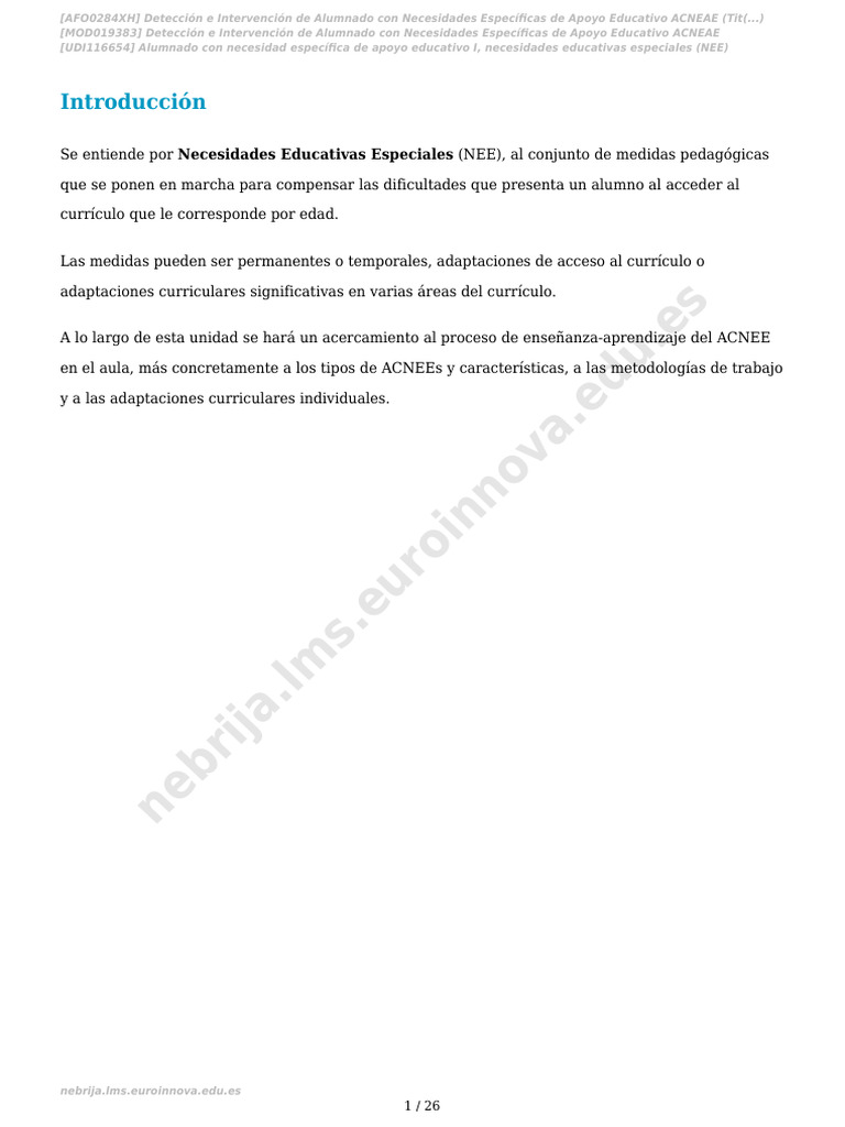 Intervención en Alumnos con NEE y ACNEAE | PDF | Plan de estudios ...