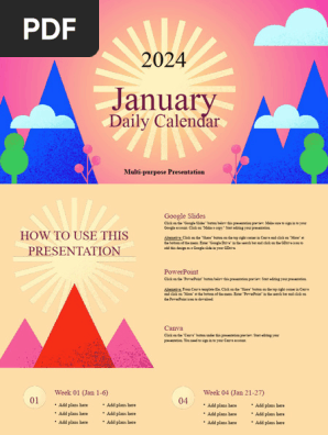Geometric January Daily Calendar 2024 Presentation