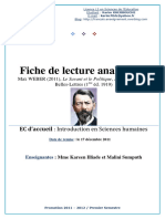 Fiche de Lecture Le Savant Et Le Politique Max Weber