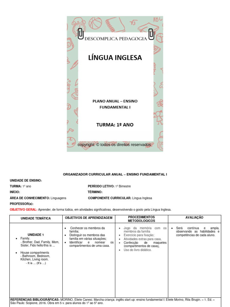 Plano Anual de Inglês - 1º Ano EF | PDF | Cognição | Conceitos psicológicos