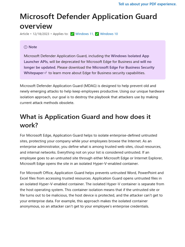Microsoft Defender Application Guard Guide | PDF | Windows 10 ...