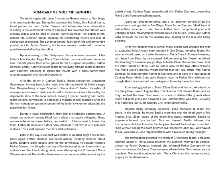 Summary of noli me tangere pdf