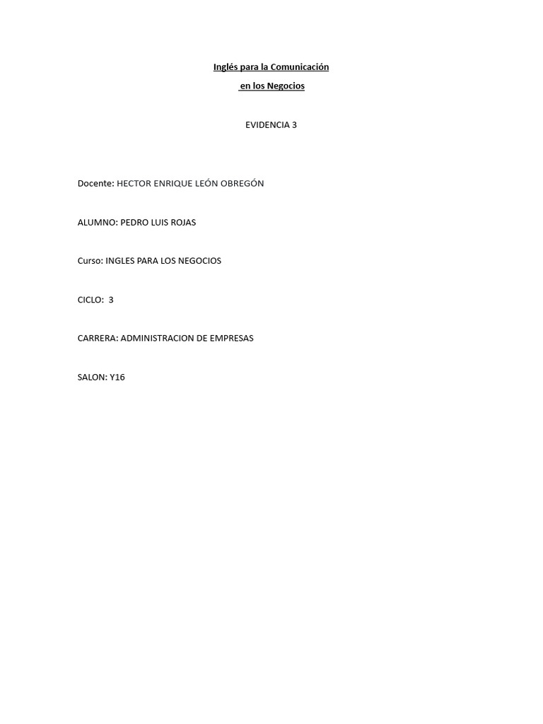 EVIDENCIA 3 Ingles PEDRO ROJAS | PDF | Language Arts & Discipline ...