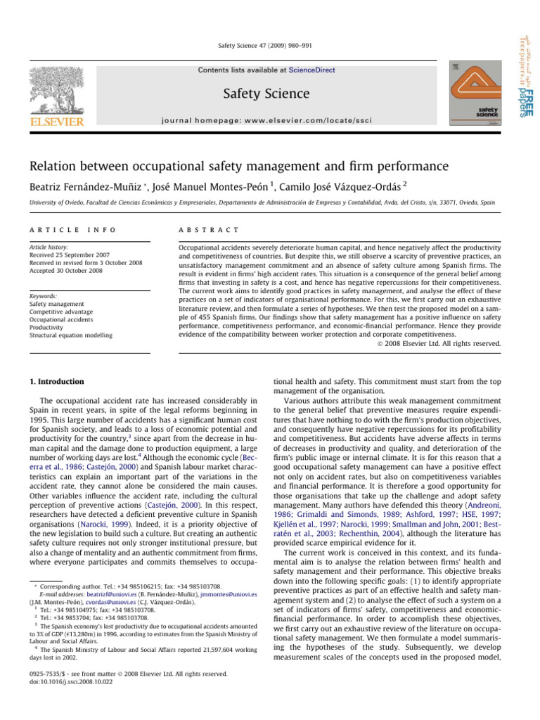 Safety Management and Firm Performance | PDF | Occupational Safety And ...