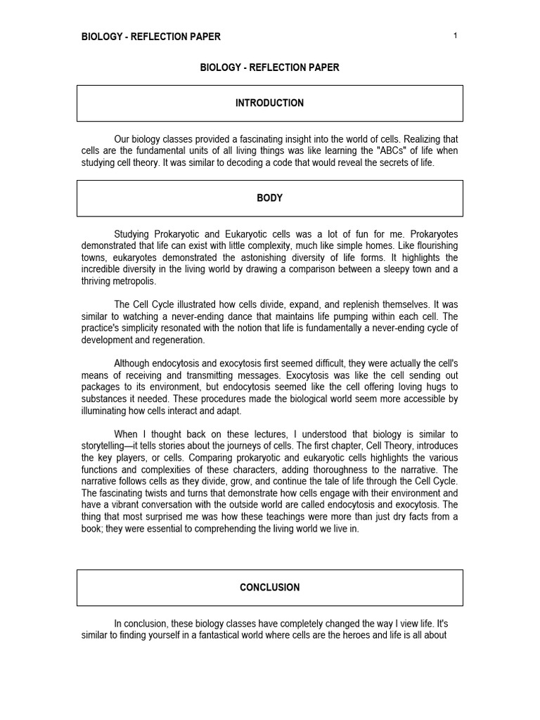 Biology - Reflection Paper | PDF | Cell (Biology) | Life
