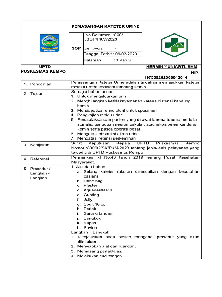 Sop Pemasangan Kateter Fix | PDF