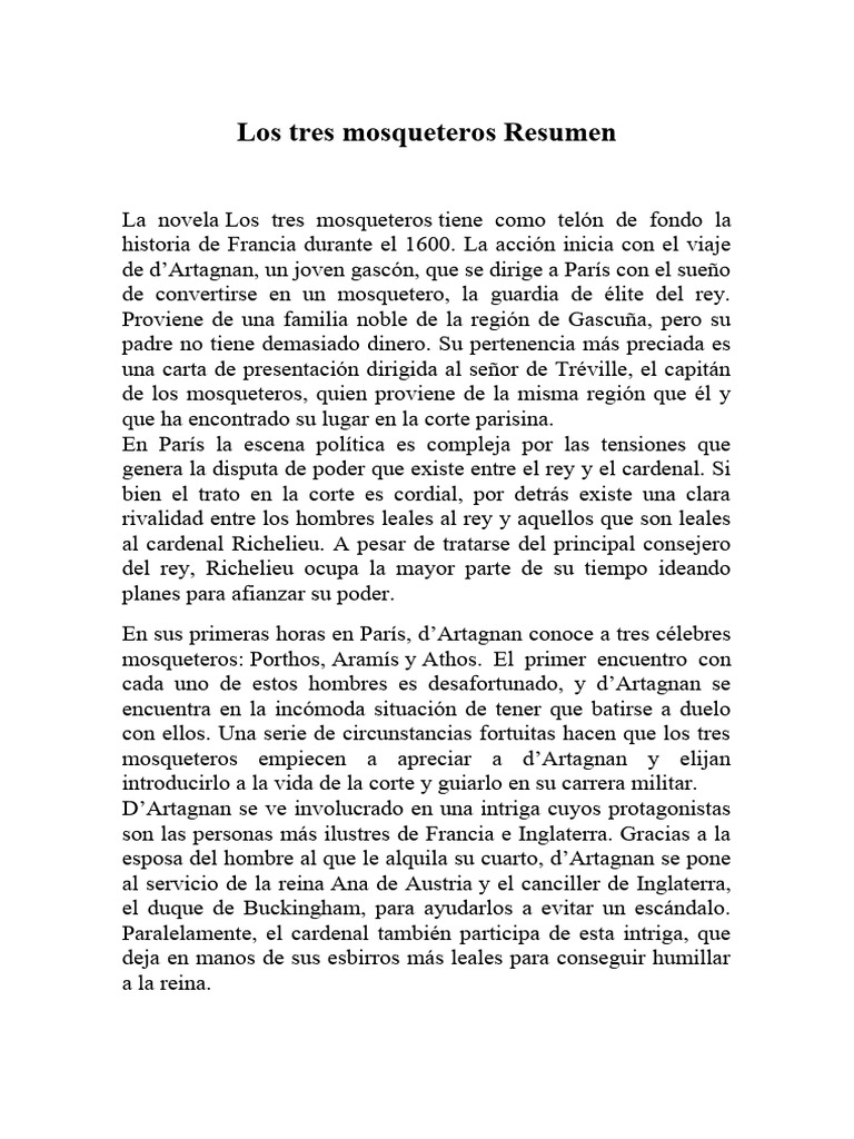 Los tres mosqueteros Resumen | PDF | Los tres mosqueteros