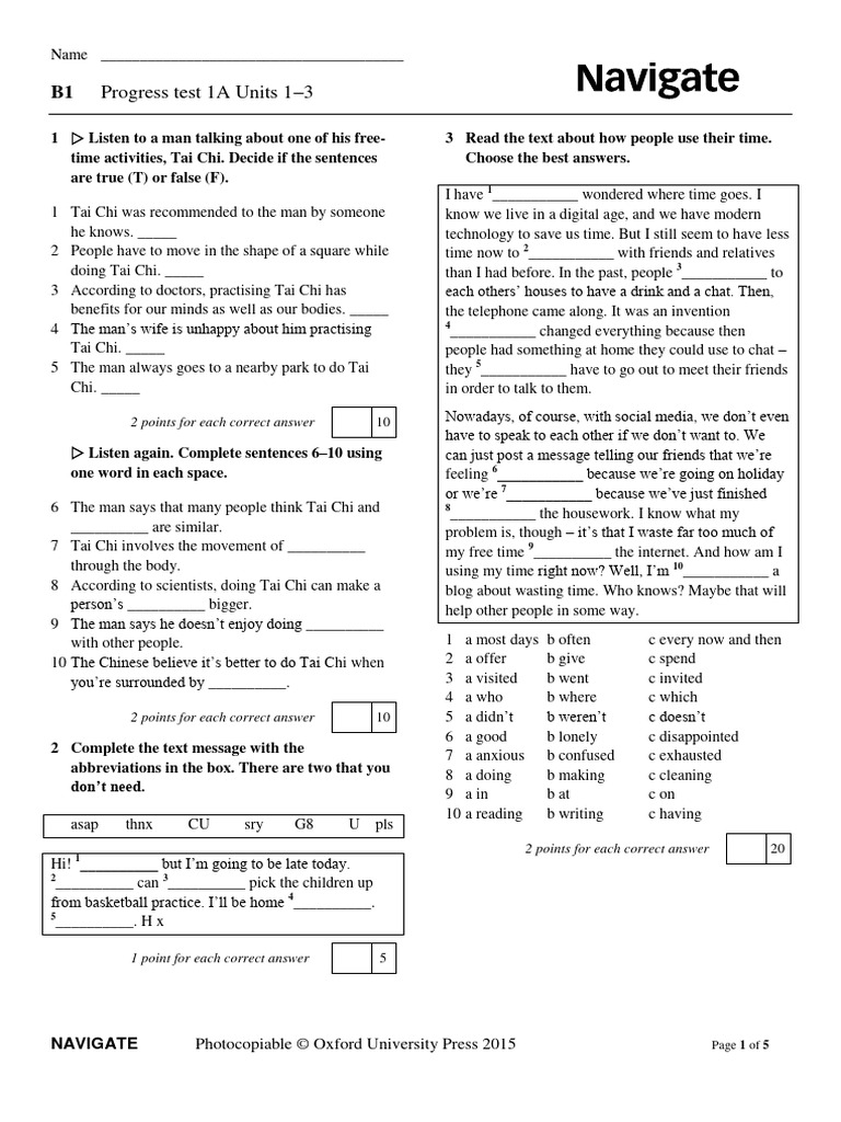 Progress Test 1a Units 1 3 Pdf