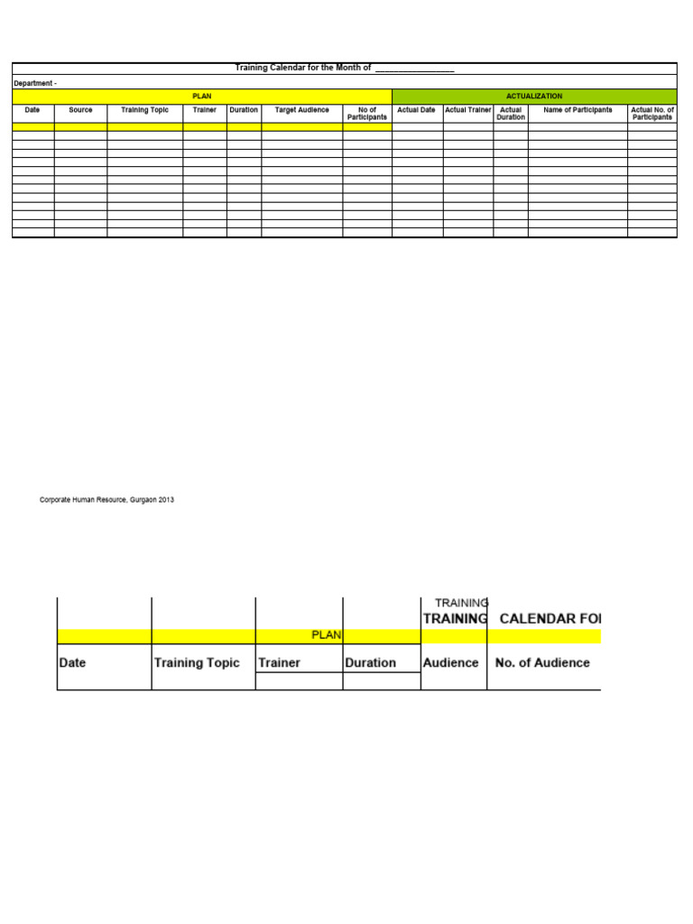 Annexure 03 Training Calendar Format Pdf